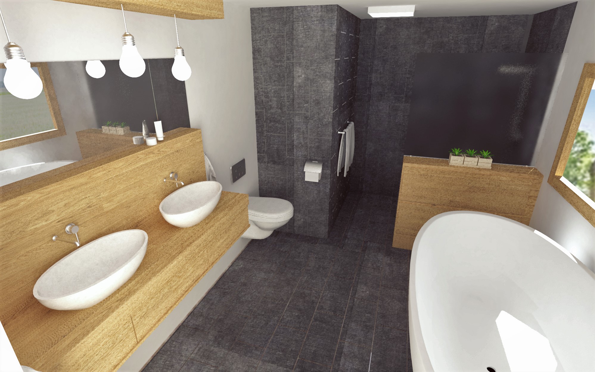 Návrh interiéru kúpeľne (Wood/Gray)