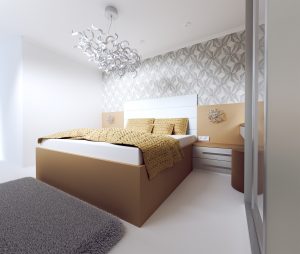 Interiérový dizajn návrh spálne 1 - pocit hotelovej izby - BYVAKOM vizualizácia